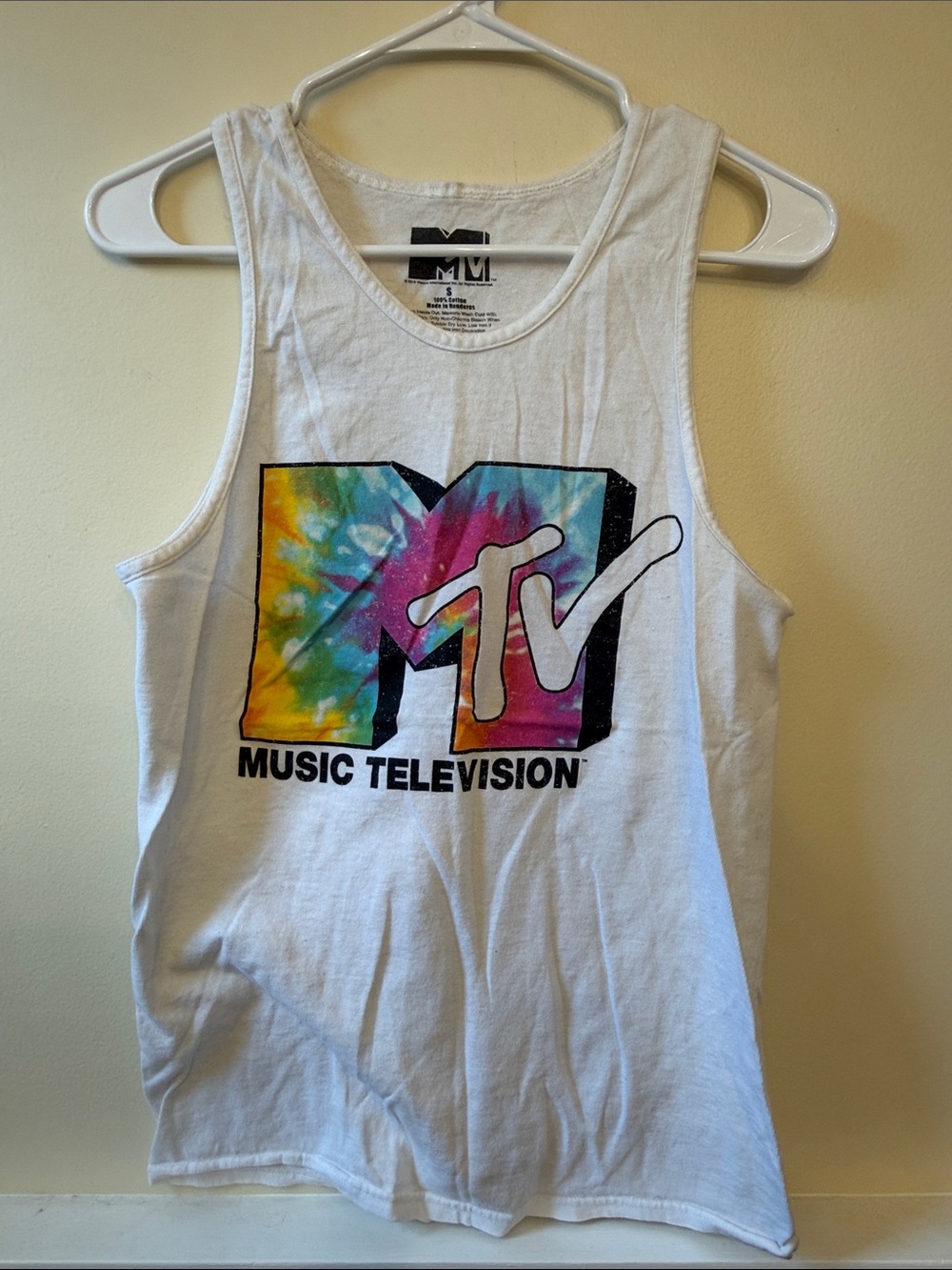 MTV White Tank with Rainbow Tie-Dye Logo